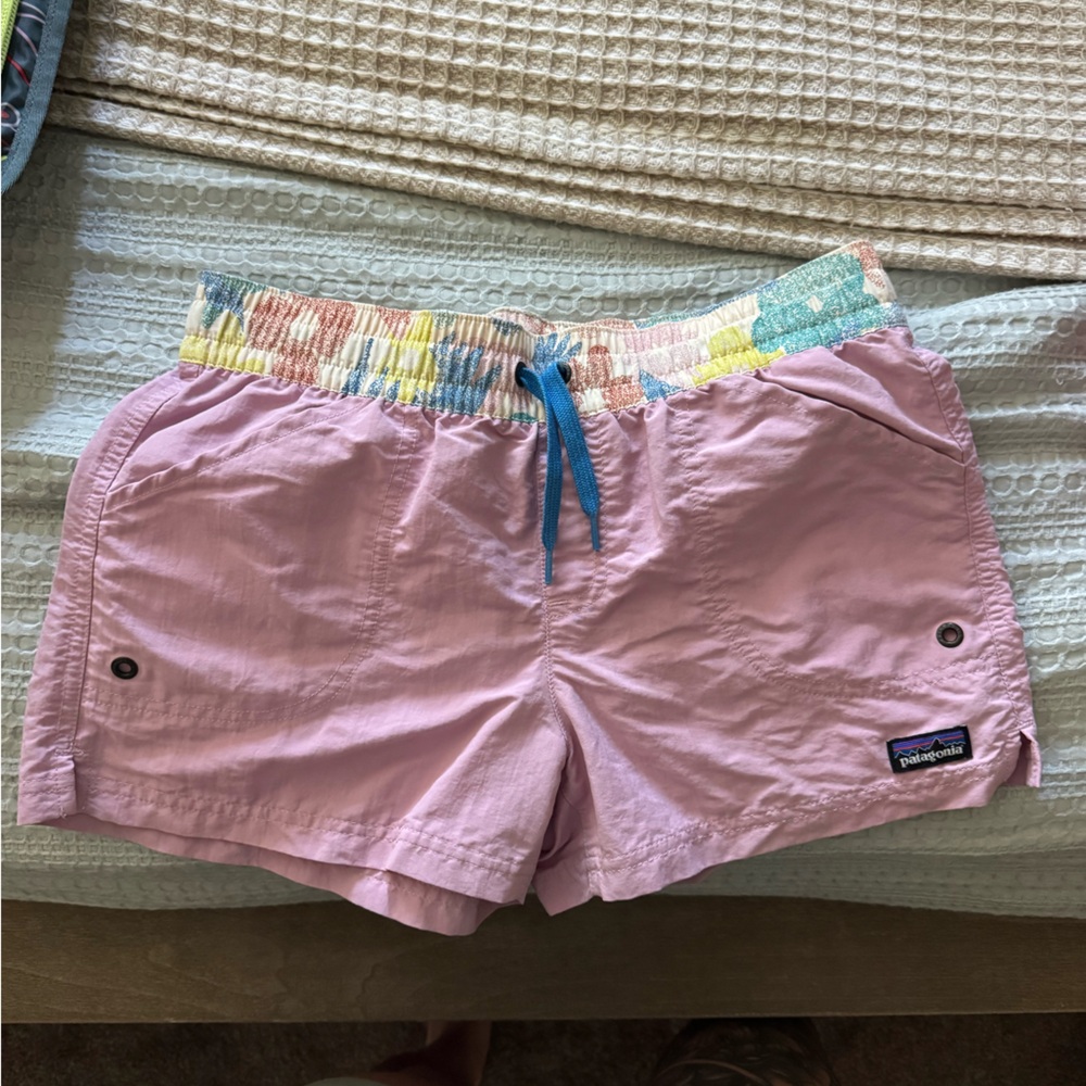 Patagonia Women’s Light Pink Elastic-Waist Shorts with Multicolor Waistband